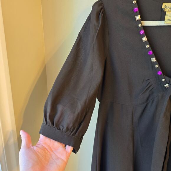 Midnight Velvet Brown Formal Wedding Church Party Beaded Trim Dress Size M - Picture 4 of 9